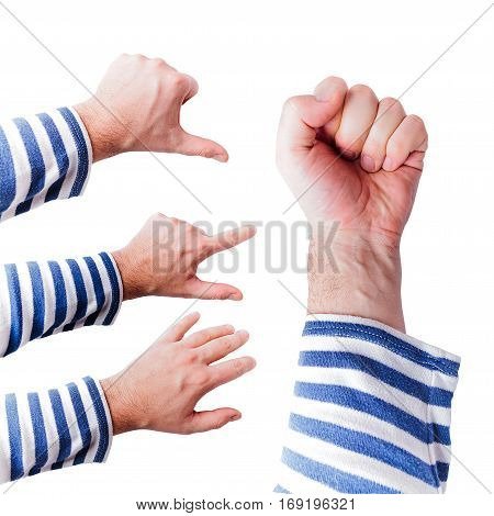 man hand in frock on the white backgrounds