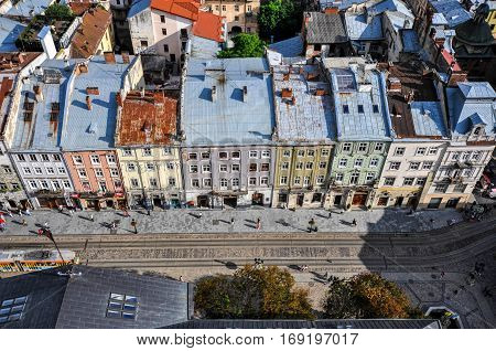 View from the Town Hall in the city of Lviv, Ukraine