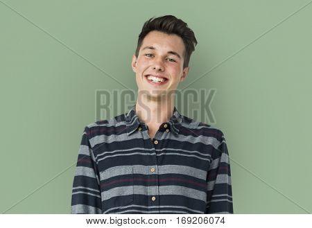 Portrait of Young Adult Caucasian Man Smiling Isolated