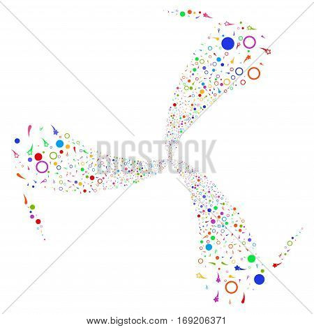 Confetti Stars fireworks swirl rotation. Vector illustration style is flat bright multicolored iconic symbols on a white background. Object whirl done from random pictographs.