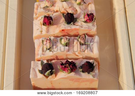 flower fragrant handmade soap in wooden box