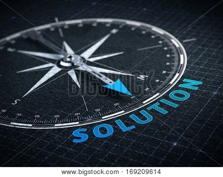 Business solution concept - Compass needle pointing solution word. 3d rendering