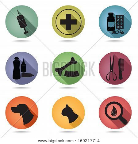 Pets icons set. Vet clinic symbol. Veterinary pharmacy emblems