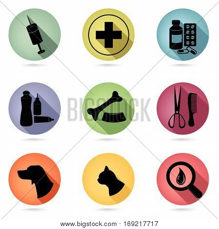Pets icons set. Vet clinic symbol. Veterinary pharmacy emblems