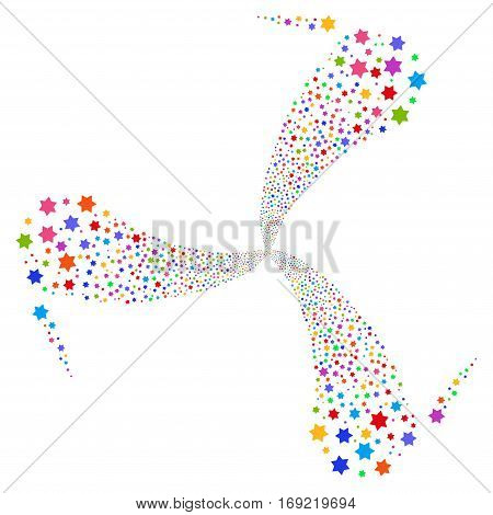 Six Pointed Star fireworks swirl rotation. Vector illustration style is flat bright multicolored iconic symbols on a white background. Object twirl organized from random design elements.