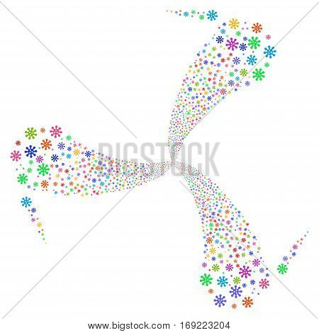 Virus fireworks swirl rotation. Vector illustration style is flat bright multicolored iconic symbols on a white background. Object spiral constructed from random icons.