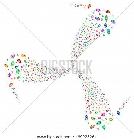 Vision fireworks swirl rotation. Vector illustration style is flat bright multicolored iconic symbols on a white background. Object whirlpool made from random icons.