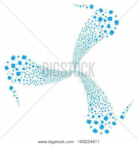 Toilet Paper Roll fireworks swirl rotation. Vector illustration style is flat blue iconic symbols on a white background. Object twirl made from random pictograms.