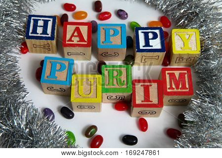 Happy Purim , jewish carnival holiday bright background