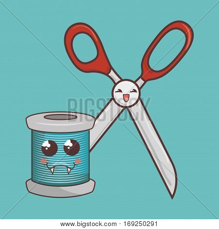 Sewing elements funny characters vector illustration design