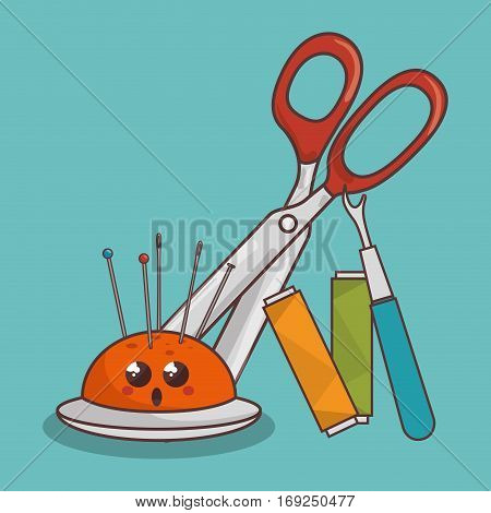 Sewing elements funny characters vector illustration design