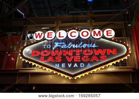 LAS VEGAS, USA - Oct 08: Welcome to Fabulous Downtown Las Vegas sign at Fremont Street on October 08, 2016 in Las Vegas, USA.It is an internationally renowned resort city known primarily for gambling
