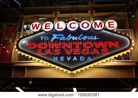 LAS VEGAS, USA - Oct 08: Welcome to Fabulous Downtown Las Vegas sign at Fremont Street on October 08, 2016 in Las Vegas, USA.It is an internationally renowned resort city known primarily for gambling