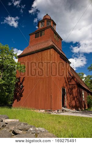 Scenic typical wooden scandinavian house in Sweden