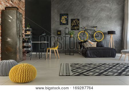Grey Apartment With Yellow Details
