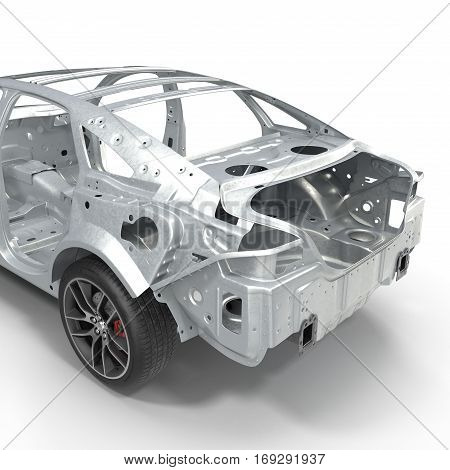 Skeleton of a car with Chassis on white background. 3D illustration