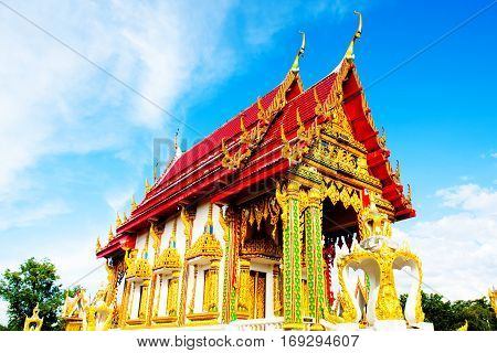 Beautiful Wat Thai golden temple Photharam Ratchaburi Thailand