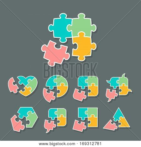 Set of different shapes made of jigsaw puzzle pieces design elements for your logo or icon vector illustration