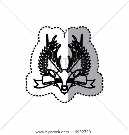 sticker silhouette crown leaves and label with moose animal vector illustration
