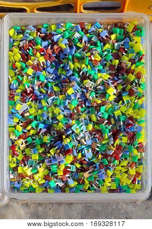 Color Coded Automotive Blade Fuses in Box