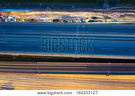 Hanoi, Vietnam - Sep 5, 2014: Aerial view of Hanoi traffic at night on Pham Hung highway