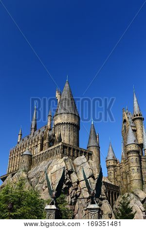 Osaka, Japan - Nov 5, 2016: The Wizarding World of Harry Potter in Universal Studios Japan. Universal Studios Japan is a theme park in Osaka, Japan.Hogwarts Castle