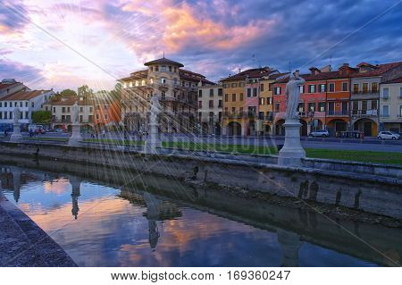 Canal Of Prato Della Valle Square At Sunset, Padua, Italy
