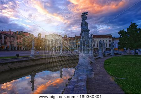 Canal Of Prato Della Valle Square At Sunset, Padua, Italy