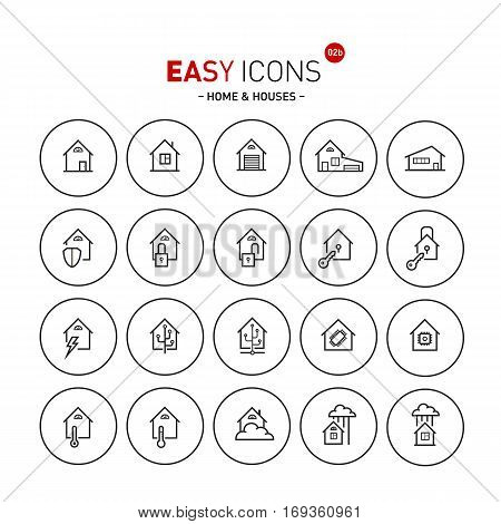 Vector thin line flat design icons set for home and connected themes