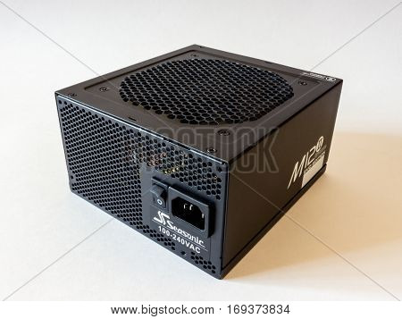 GOMEL, BELARUS - September 15, 2016: Power Supply Seasonic M12-2.Sea Sonic Electronics Co., Ltd. is a power supply and computer PSU manufacturer and retailer.