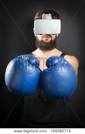 Boxer With Vr Glasses And Blue Gloves