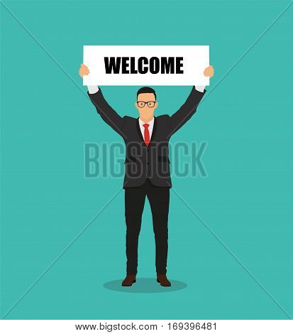 Businessman welcome sign. Businessman. - stock vector.