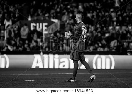 VALENCIA, SPAIN - JANUARY 3: Jaume Domenech during King Cup soccer match between Valencia CF and Celta de Vigo at Mestalla Stadium on January 3, 2017 in Valencia, Spain