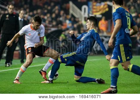 VALENCIA, SPAIN - JANUARY 3: Munir with ball during King Cup soccer match between Valencia CF and Celta de Vigo at Mestalla Stadium on January 3, 2017 in Valencia, Spain