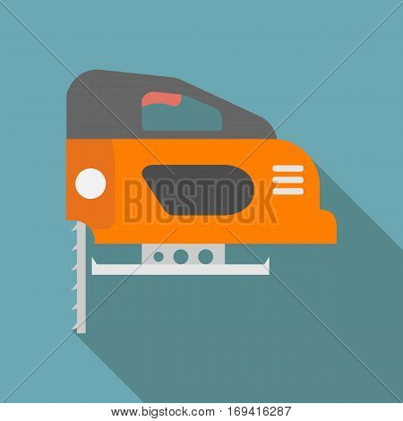 Jigsaw flat icon with long shadow on green background