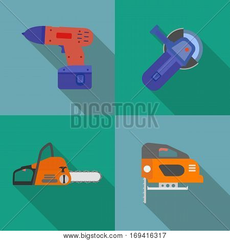 flat icons set,icons with long shadow on the background