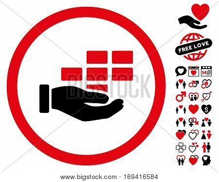 Service Schedule pictograph with bonus decorative clip art. Vector illustration style is flat rounded iconic intensive red and black symbols on white background.