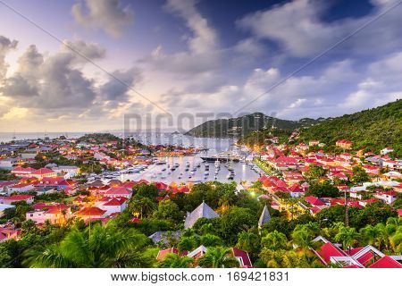 Saint Barthelemy skyline and harbor in the West Indies.