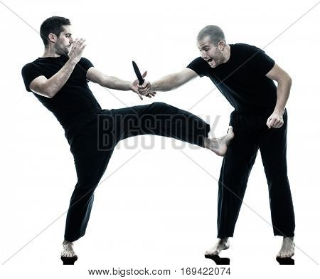 men krav maga fighters fighting isolated