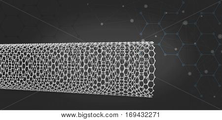 3d illustration of nanotube molecule. on dark backround
