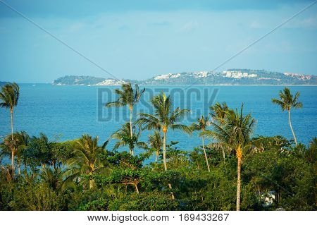 Bird eye view of seascape on Mae Nam coastline, Koh Samui, Suratthani, Thailand