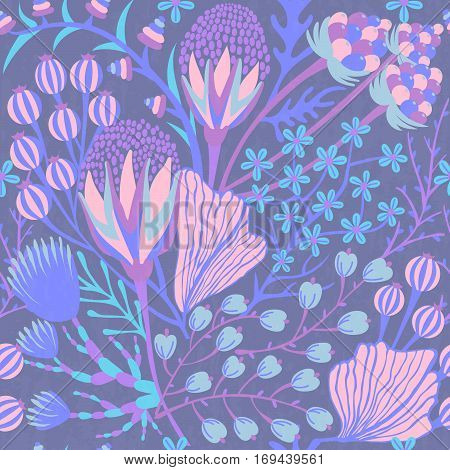 Floral seamless pattern. Hand drawn creative flower. Colorful artistic background with blossom. Abstract herb. It can be used for wallpaper textiles wrapping card. Vector illustration eps10