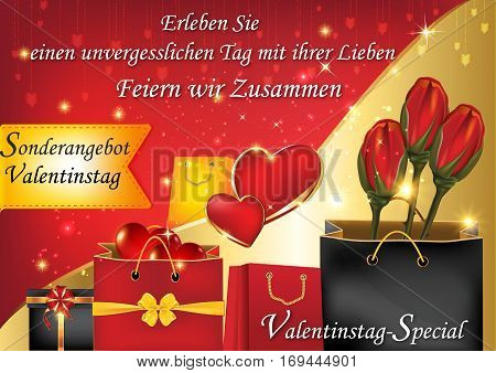 Valentine's Day special offer. Enjoy it with us an unforgettable Valentines Day!  (German: Erleben sie einen unvergesslichen Tag mit ihrer Lieben. Feiern wir Zusammen). Format A3