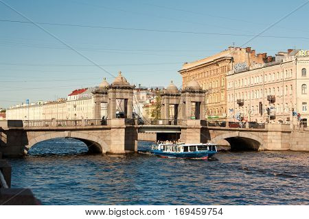 SAINT-PETERSBURG RUSSIA: Lomonosov Bridge across the Fontanka River in St. Petersburg Russia