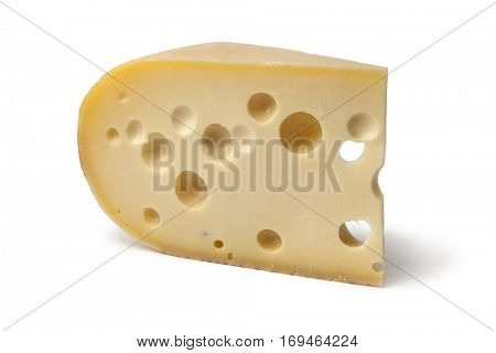 Piece of emmenthaler cheese on white background