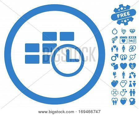 Time Table icon with bonus dating graphic icons. Vector illustration style is flat rounded iconic cobalt symbols on white background.