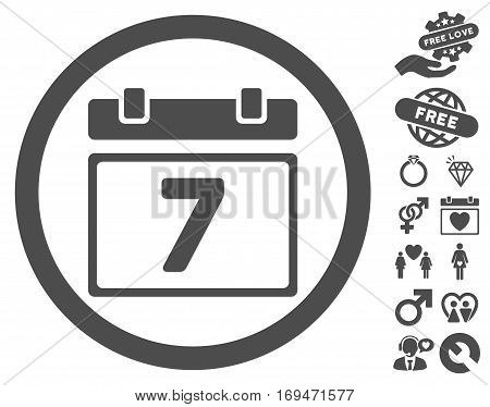 Week icon with bonus valentine graphic icons. Vector illustration style is flat rounded iconic gray symbols on white background.