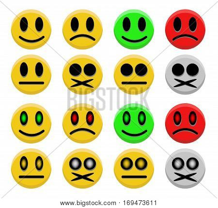 Set of four different emotions in four different variation. Halloween. Smiley. Ball. Isolated on white background