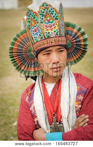 Man With Traditional Hat In Arunachal Pradesh