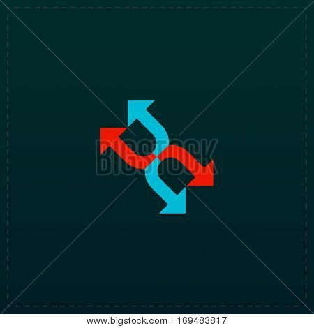 Fourfold Arrow. Color symbol icon on black background. Vector illustration
